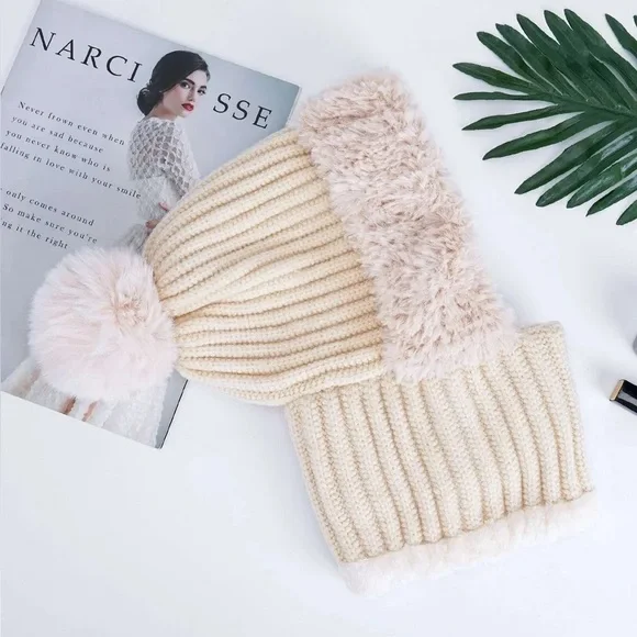 Womens Knit Beanie Hat Fleece Lined Winter Scarf Mask - Picture 5 of 8